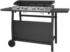 4 Burner Gas BBQ Plancha Grill 10kw Output Power with Detachable Trolley - Gas Bottle Regulator - Cover