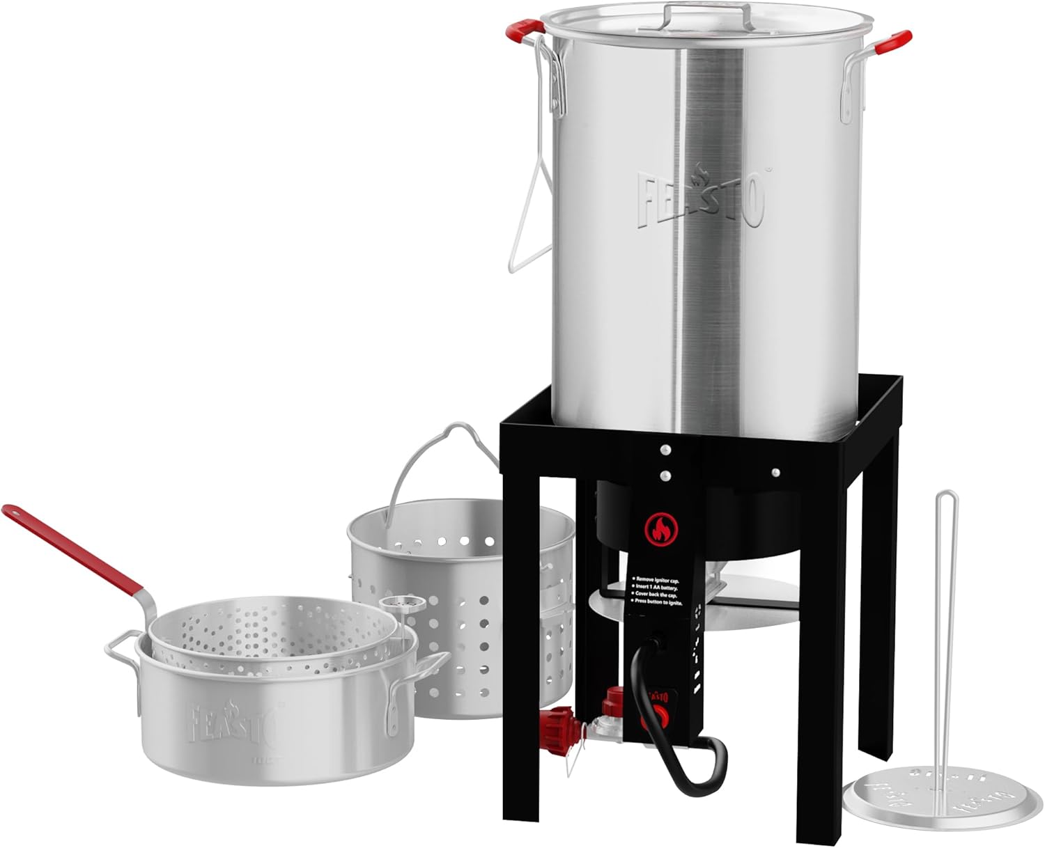 FEASTO 30 Qt Aluminum Turkey Fryer with Basket & 10QT Fish Fryer Kit, 50,000 BTU Outdoor Propane Burner, CSA Certified, Auto Ignition, 10PSI Regulator & Hose