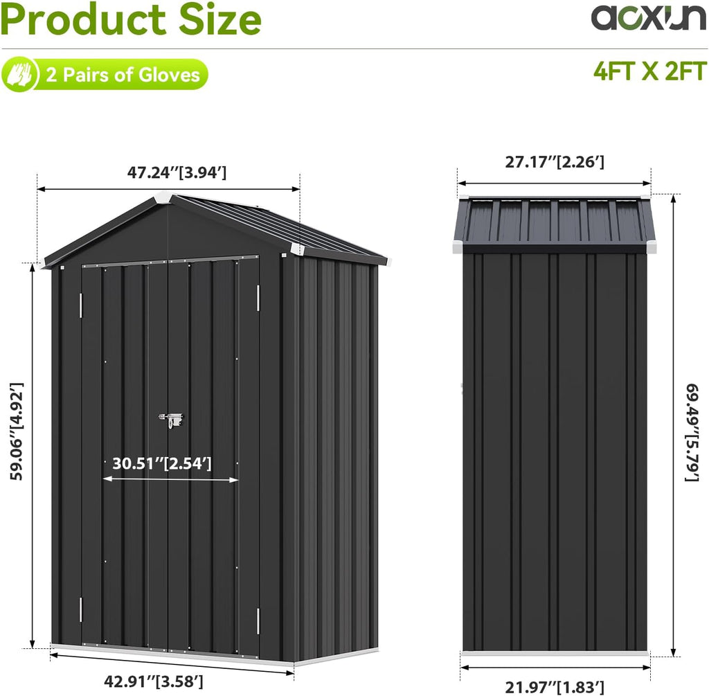 Aoxun Outdoor Storage Shed, 3' x 5' Galvanized Metal Shed with Air Vent and Sliding Door, Tool Storage, Bike Shed, Garden Tool Storage Shed, for Patio, Lawn