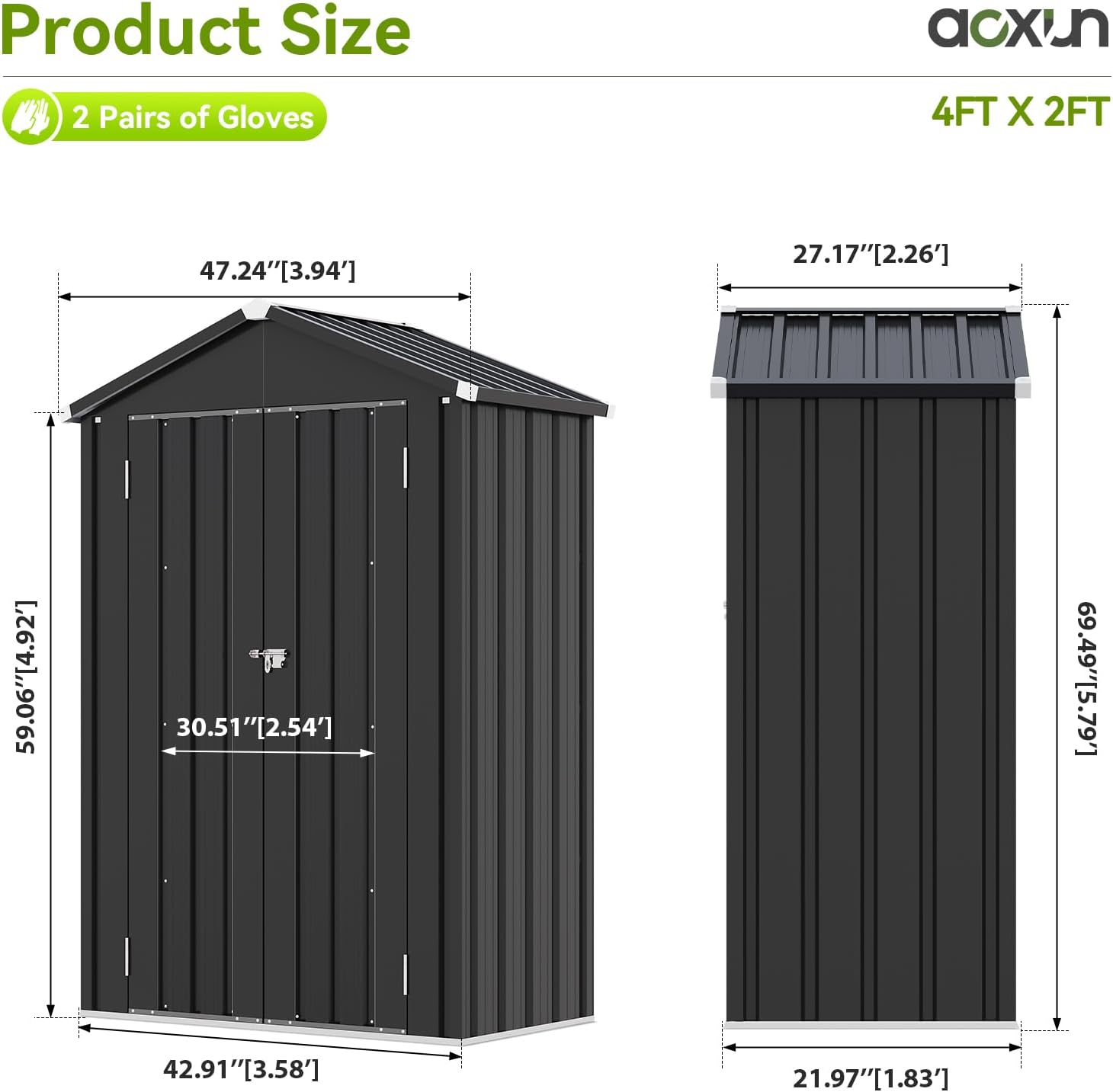 Aoxun Outdoor Storage Shed, 3' x 5' Galvanized Metal Shed with Air Vent and Sliding Door, Tool Storage, Bike Shed, Garden Tool Storage Shed, for Patio, Lawn