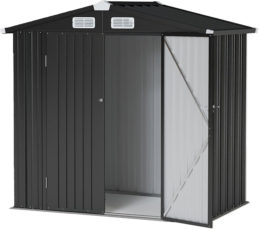 Aoxun Outdoor Storage Shed, 3' x 5' Galvanized Metal Shed with Air Vent and Sliding Door, Tool Storage, Bike Shed, Garden Tool Storage Shed, for Patio, Lawn