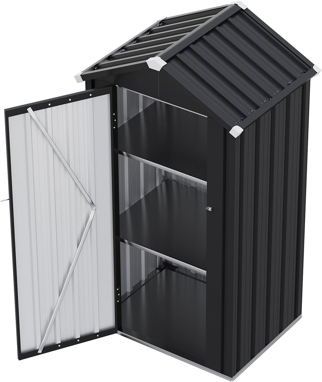 Aoxun Outdoor Storage Shed, 3' x 5' Galvanized Metal Shed with Air Vent and Sliding Door, Tool Storage, Bike Shed, Garden Tool Storage Shed, for Patio, Lawn