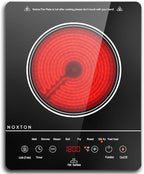 Noxton Double Ceramic Hob, Double Electric Hob Portable 30cm with 4-Hour Timer, 9 Power up to 2800W, Safety Lock, for All Type Pot