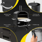 COSTWAY Outdoor Pizza Oven, 1/2-Layer Wood Fired Pizza Maker with Waterproof Cover, Anti-scalding Handles, Pizza Stone & Pizza Peel, Outside Pizza Cooker (54 x 31 x 72 cm, 2-Layer, 1 Grill)