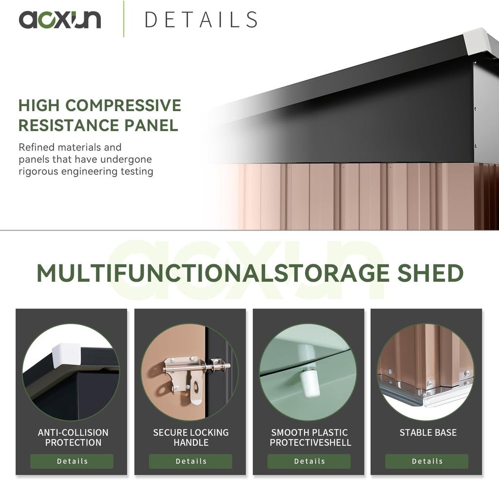 Aoxun Outdoor Storage Shed, 3' x 5' Galvanized Metal Shed with Air Vent and Sliding Door, Tool Storage, Bike Shed, Garden Tool Storage Shed, for Patio, Lawn