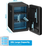 Mini Fridge 22L/30 Cans Portable Cooler & Warmer Mini Fridge for Bedrooms with Adjustable Shelves, AC+12V DC Small Fridges for Office, Car, Travel,Home, Skincare, Drinks & Cosmetics (Black)
