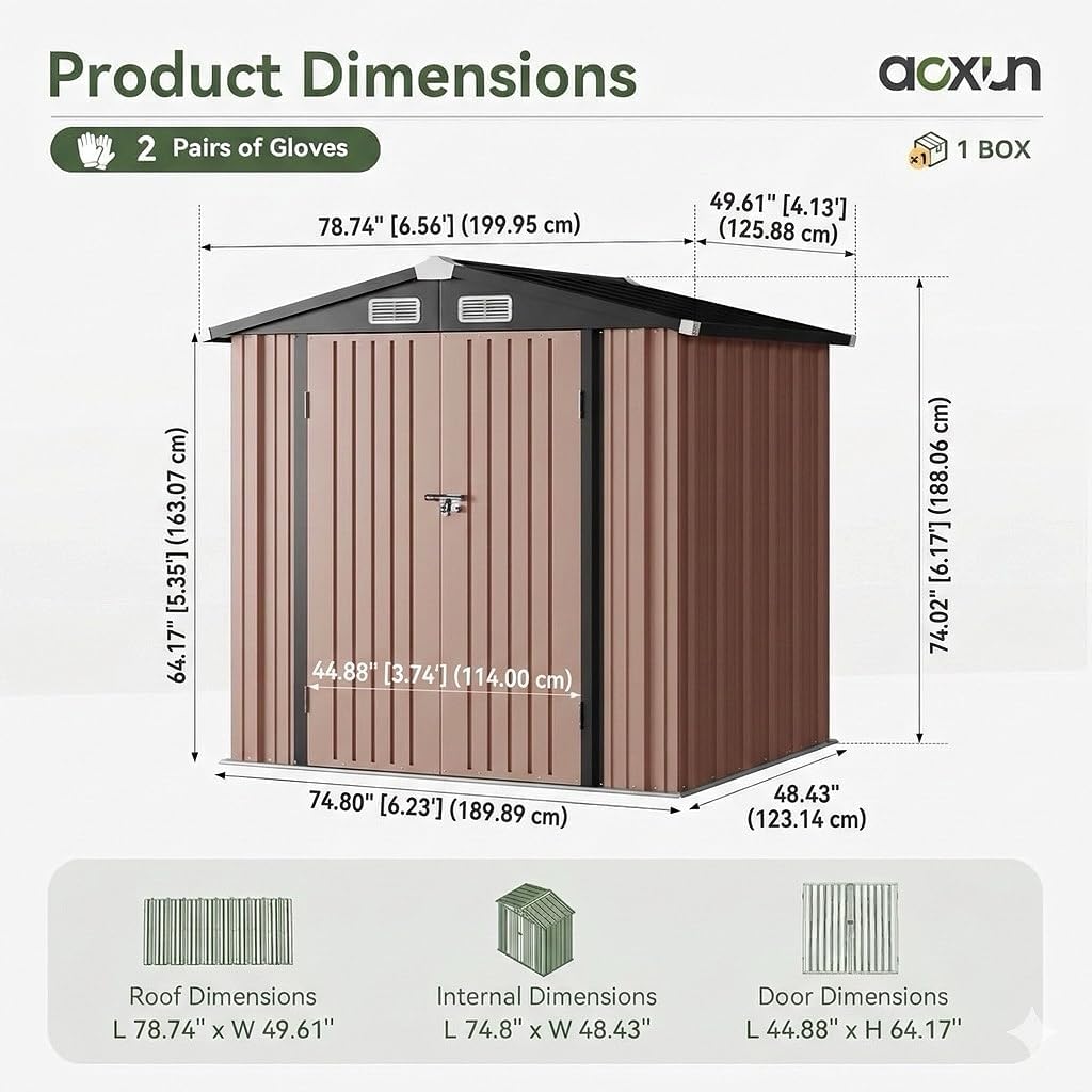 Aoxun Outdoor Storage Shed, 3' x 5' Galvanized Metal Shed with Air Vent and Sliding Door, Tool Storage, Bike Shed, Garden Tool Storage Shed, for Patio, Lawn