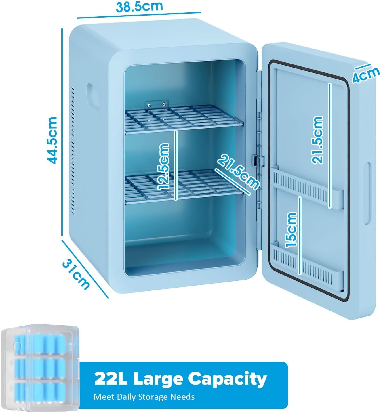 Mini Fridge 22L/30 Cans Portable Cooler & Warmer Mini Fridge for Bedrooms with Adjustable Shelves, AC+12V DC Small Fridges for Office, Car, Travel,Home, Skincare, Drinks & Cosmetics (Black)