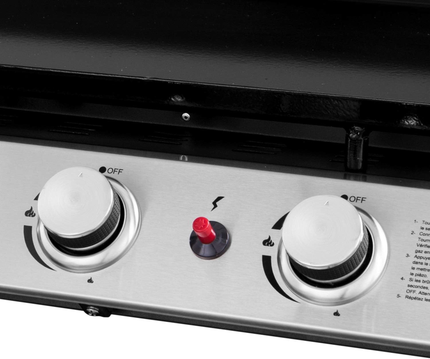 4 Burner Gas BBQ Plancha Grill 10kw Output Power with Detachable Trolley - Gas Bottle Regulator - Cover