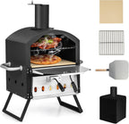 COSTWAY Outdoor Pizza Oven, 1/2-Layer Wood Fired Pizza Maker with Waterproof Cover, Anti-scalding Handles, Pizza Stone & Pizza Peel, Outside Pizza Cooker (54 x 31 x 72 cm, 2-Layer, 1 Grill)