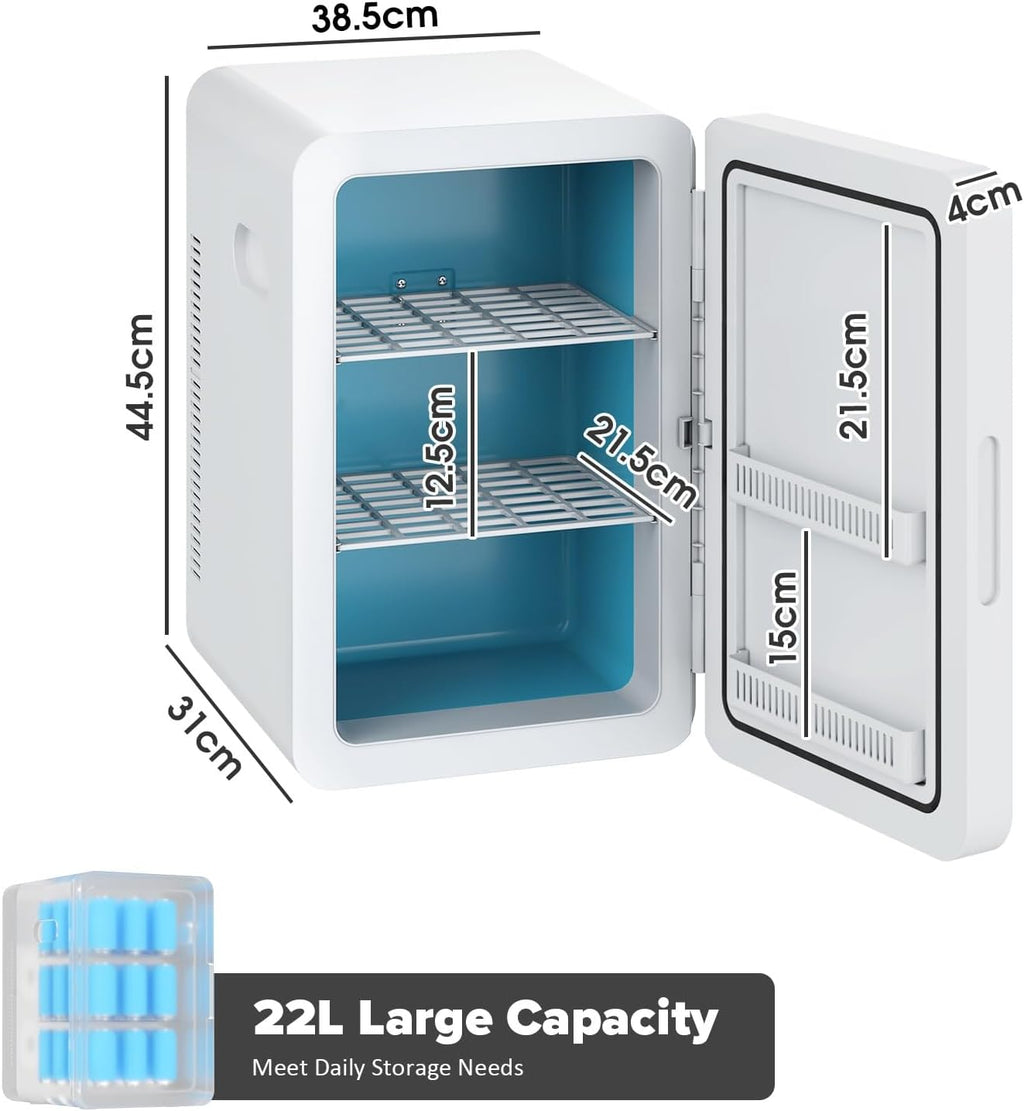 Mini Fridge 22L/30 Cans Portable Cooler & Warmer Mini Fridge for Bedrooms with Adjustable Shelves, AC+12V DC Small Fridges for Office, Car, Travel,Home, Skincare, Drinks & Cosmetics (Black)