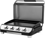 4 Burner Gas BBQ Plancha Grill 10kw Output Power with Detachable Trolley - Gas Bottle Regulator - Cover