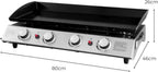 4 Burner Gas BBQ Plancha Grill 10kw Output Power with Detachable Trolley - Gas Bottle Regulator - Cover