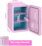 Mini Fridge 22L/30 Cans Portable Cooler & Warmer Mini Fridge for Bedrooms with Adjustable Shelves, AC+12V DC Small Fridges for Office, Car, Travel,Home, Skincare, Drinks & Cosmetics (Black)