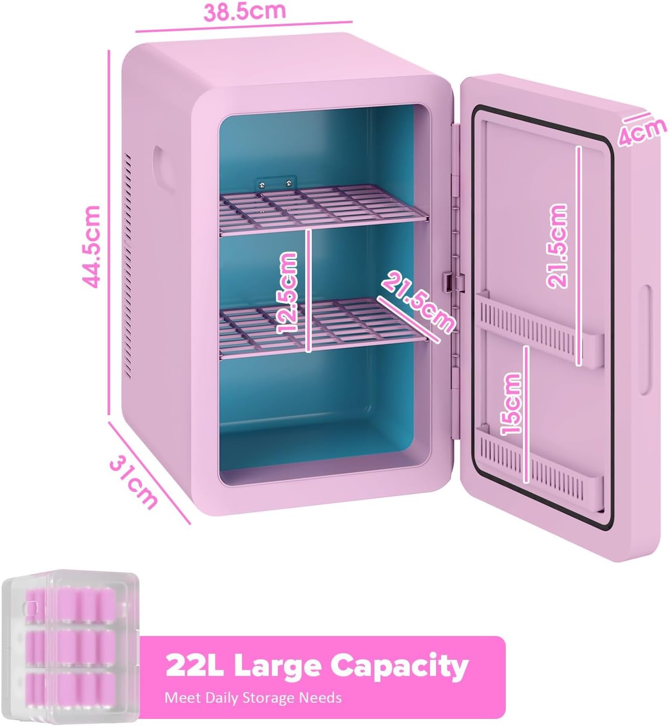 Mini Fridge 22L/30 Cans Portable Cooler & Warmer Mini Fridge for Bedrooms with Adjustable Shelves, AC+12V DC Small Fridges for Office, Car, Travel,Home, Skincare, Drinks & Cosmetics (Black)