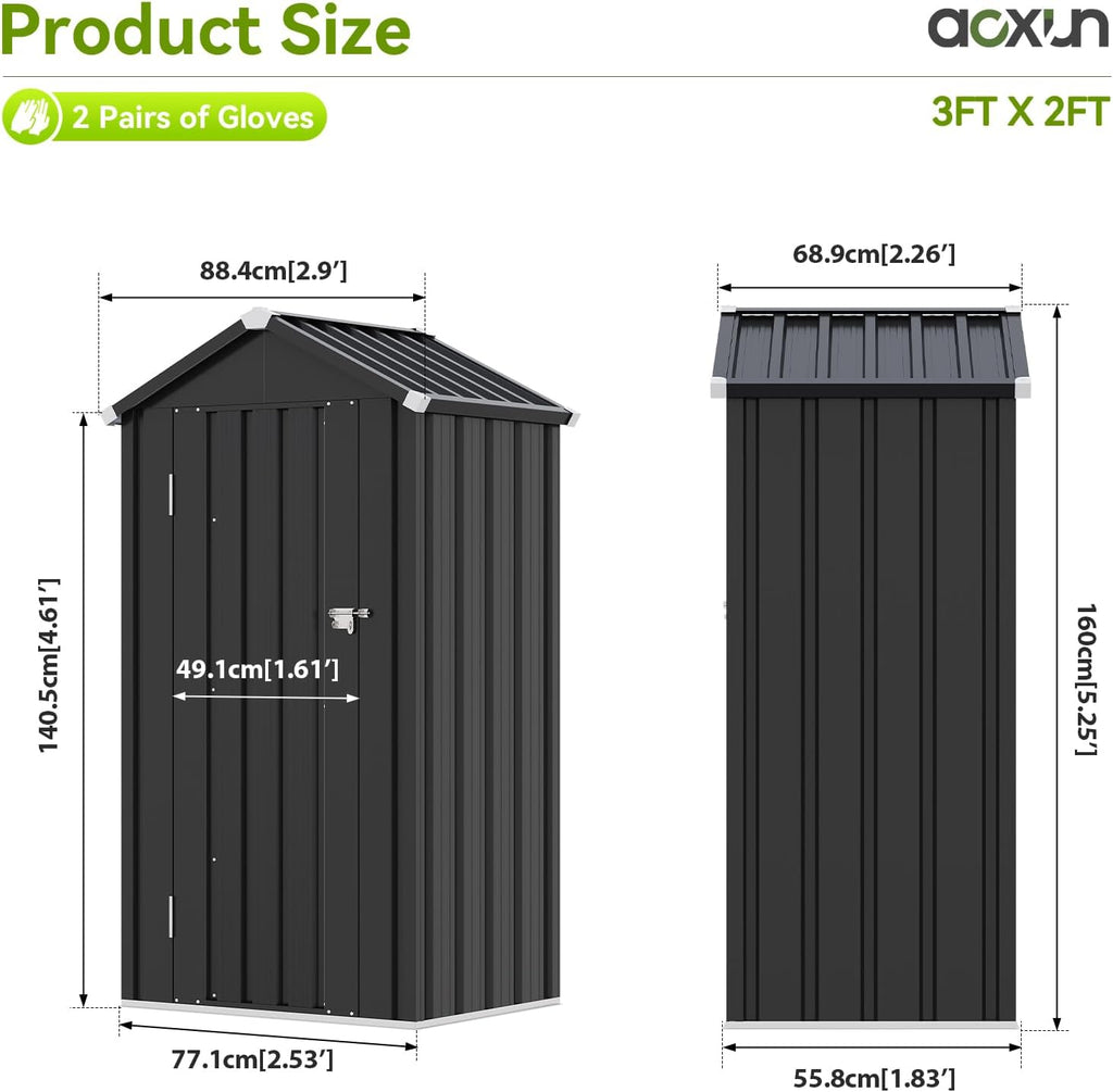 Aoxun Outdoor Storage Shed, 3' x 5' Galvanized Metal Shed with Air Vent and Sliding Door, Tool Storage, Bike Shed, Garden Tool Storage Shed, for Patio, Lawn