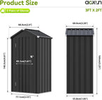 Aoxun Outdoor Storage Shed, 3' x 5' Galvanized Metal Shed with Air Vent and Sliding Door, Tool Storage, Bike Shed, Garden Tool Storage Shed, for Patio, Lawn