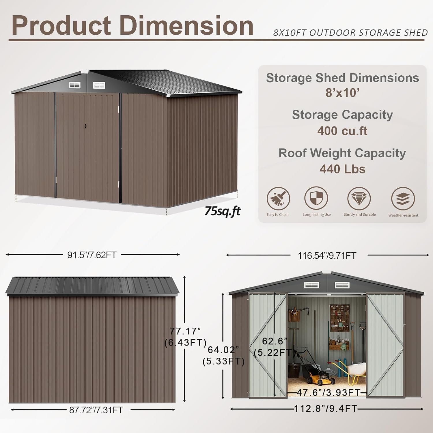 Aoxun Outdoor Storage Shed, 3' x 5' Galvanized Metal Shed with Air Vent and Sliding Door, Tool Storage, Bike Shed, Garden Tool Storage Shed, for Patio, Lawn