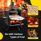 COSTWAY Outdoor Pizza Oven, 1/2-Layer Wood Fired Pizza Maker with Waterproof Cover, Anti-scalding Handles, Pizza Stone & Pizza Peel, Outside Pizza Cooker (54 x 31 x 72 cm, 2-Layer, 1 Grill)