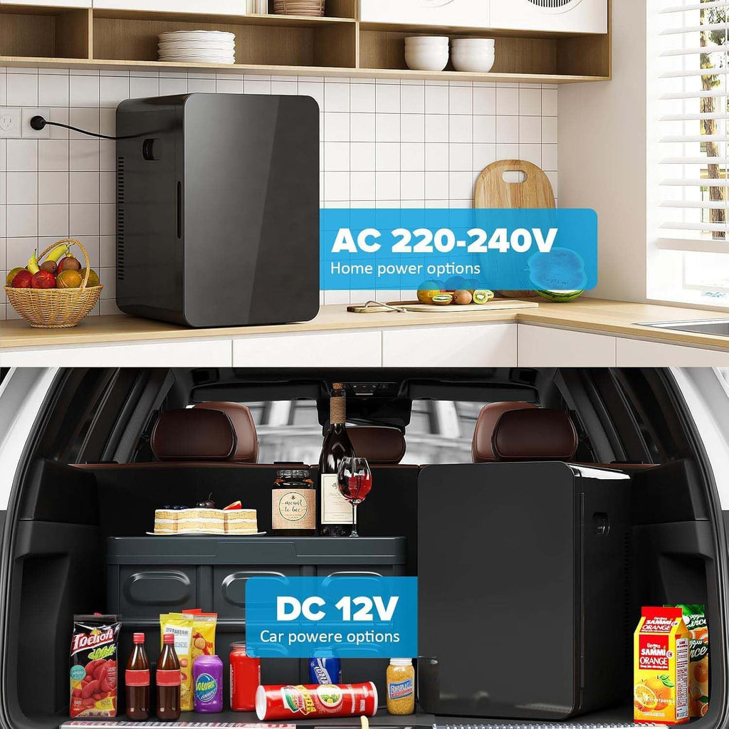 Mini Fridge 22L/30 Cans Portable Cooler & Warmer Mini Fridge for Bedrooms with Adjustable Shelves, AC+12V DC Small Fridges for Office, Car, Travel,Home, Skincare, Drinks & Cosmetics (Black)