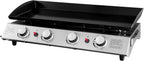 4 Burner Gas BBQ Plancha Grill 10kw Output Power with Detachable Trolley - Gas Bottle Regulator - Cover