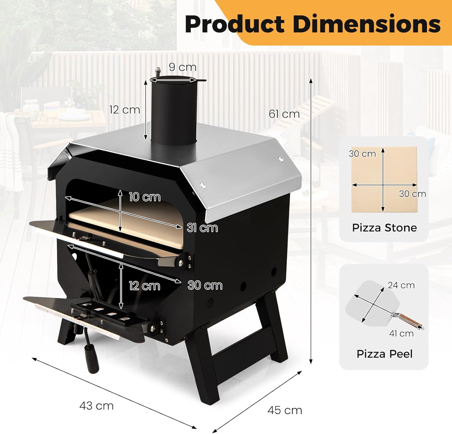 COSTWAY Outdoor Pizza Oven, 1/2-Layer Wood Fired Pizza Maker with Waterproof Cover, Anti-scalding Handles, Pizza Stone & Pizza Peel, Outside Pizza Cooker (54 x 31 x 72 cm, 2-Layer, 1 Grill)