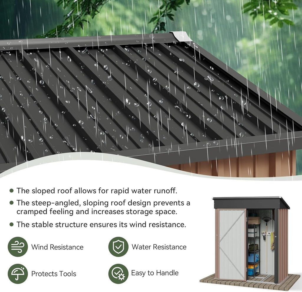 Aoxun Outdoor Storage Shed, 3' x 5' Galvanized Metal Shed with Air Vent and Sliding Door, Tool Storage, Bike Shed, Garden Tool Storage Shed, for Patio, Lawn