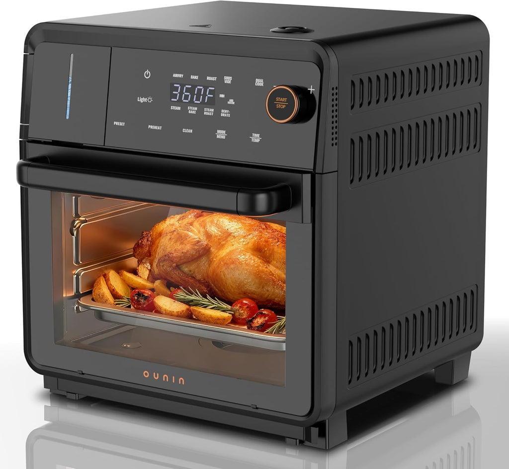 OUNIN Steam Oven 18L, 11-in-1 Air Fryer Oven with Steam Infusion, Dual Cook, Bake, Roast, Dehydrate & Self-Cleaning, 360° Even Heating, Easy to Use, Stainless Steel Inner, Space-saving Design