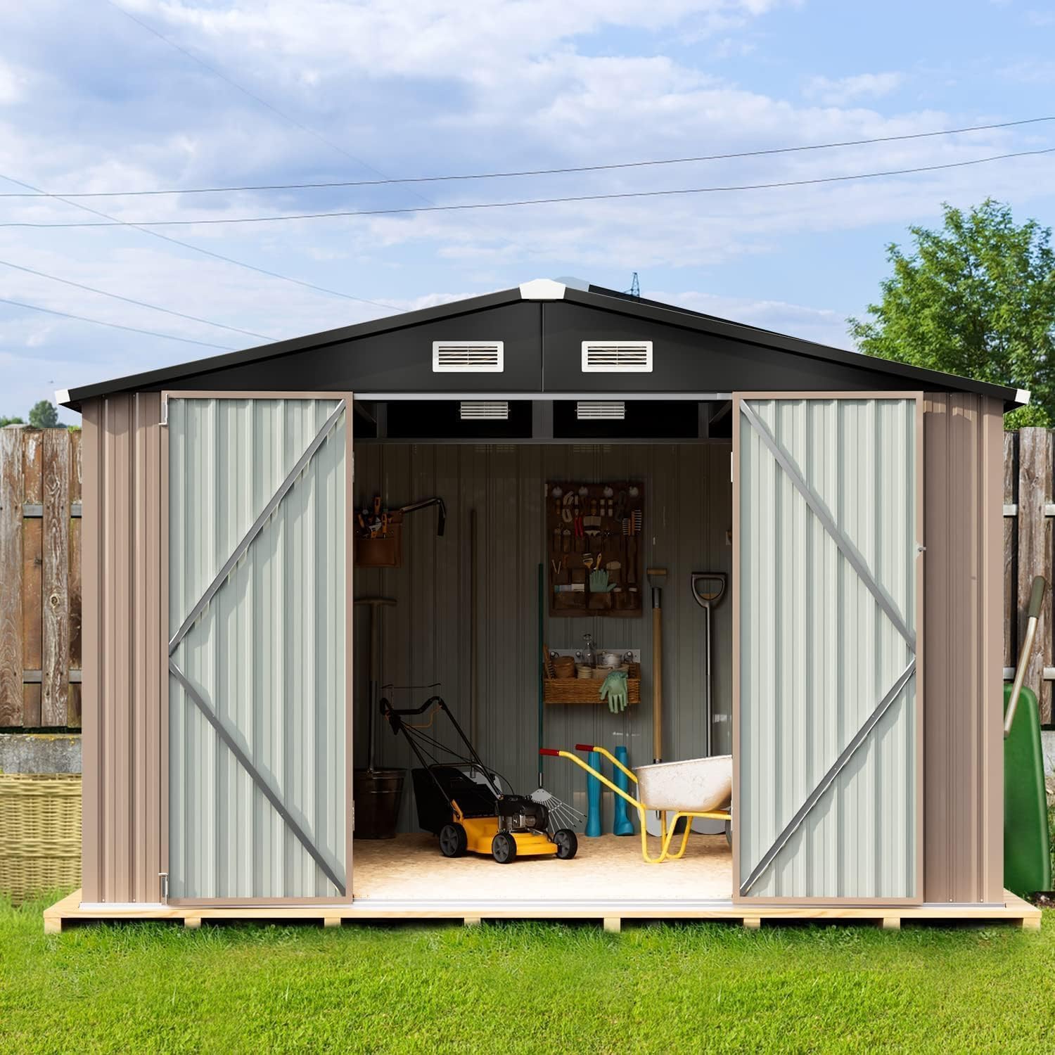 Aoxun Outdoor Storage Shed, 3' x 5' Galvanized Metal Shed with Air Vent and Sliding Door, Tool Storage, Bike Shed, Garden Tool Storage Shed, for Patio, Lawn