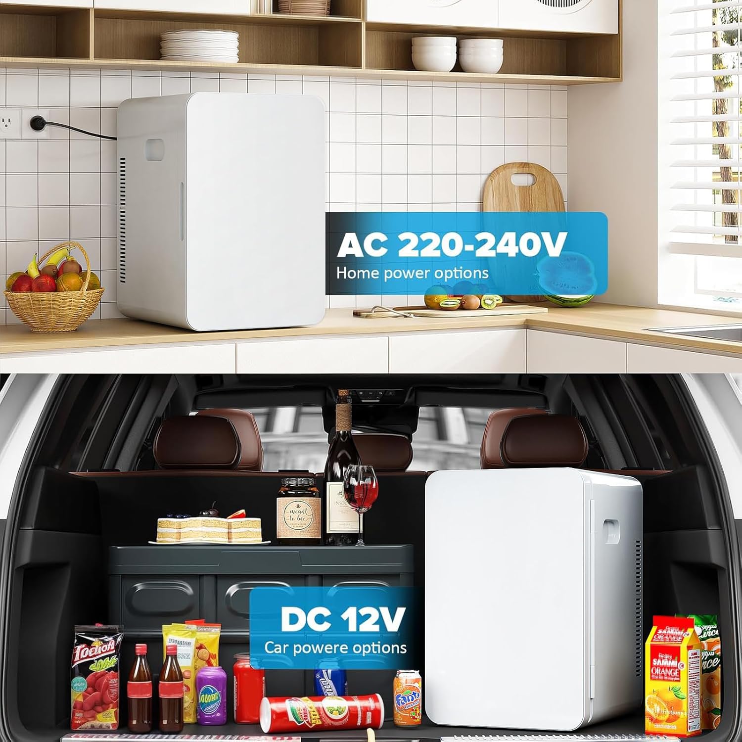 Mini Fridge 22L/30 Cans Portable Cooler & Warmer Mini Fridge for Bedrooms with Adjustable Shelves, AC+12V DC Small Fridges for Office, Car, Travel,Home, Skincare, Drinks & Cosmetics (Black)