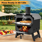 COSTWAY Outdoor Pizza Oven, 1/2-Layer Wood Fired Pizza Maker with Waterproof Cover, Anti-scalding Handles, Pizza Stone & Pizza Peel, Outside Pizza Cooker (54 x 31 x 72 cm, 2-Layer, 1 Grill)