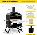 COSTWAY Outdoor Pizza Oven, 1/2-Layer Wood Fired Pizza Maker with Waterproof Cover, Anti-scalding Handles, Pizza Stone & Pizza Peel, Outside Pizza Cooker (54 x 31 x 72 cm, 2-Layer, 1 Grill)
