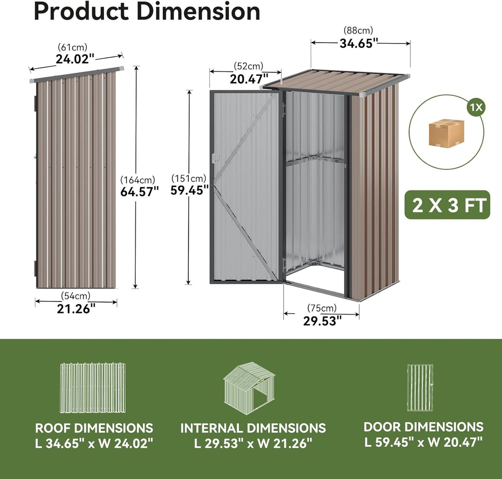 Aoxun Outdoor Storage Shed, 3' x 5' Galvanized Metal Shed with Air Vent and Sliding Door, Tool Storage, Bike Shed, Garden Tool Storage Shed, for Patio, Lawn