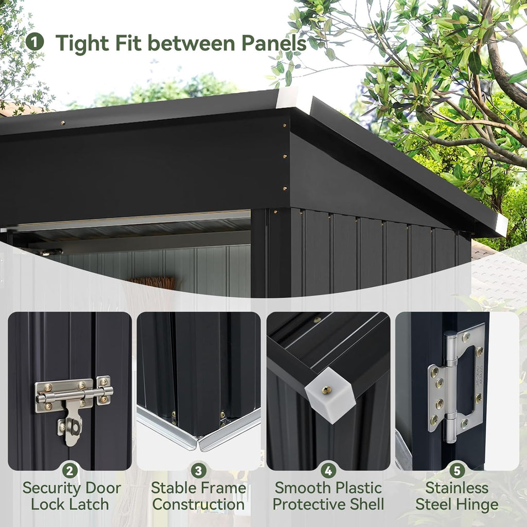 Aoxun Outdoor Storage Shed, 3' x 5' Galvanized Metal Shed with Air Vent and Sliding Door, Tool Storage, Bike Shed, Garden Tool Storage Shed, for Patio, Lawn