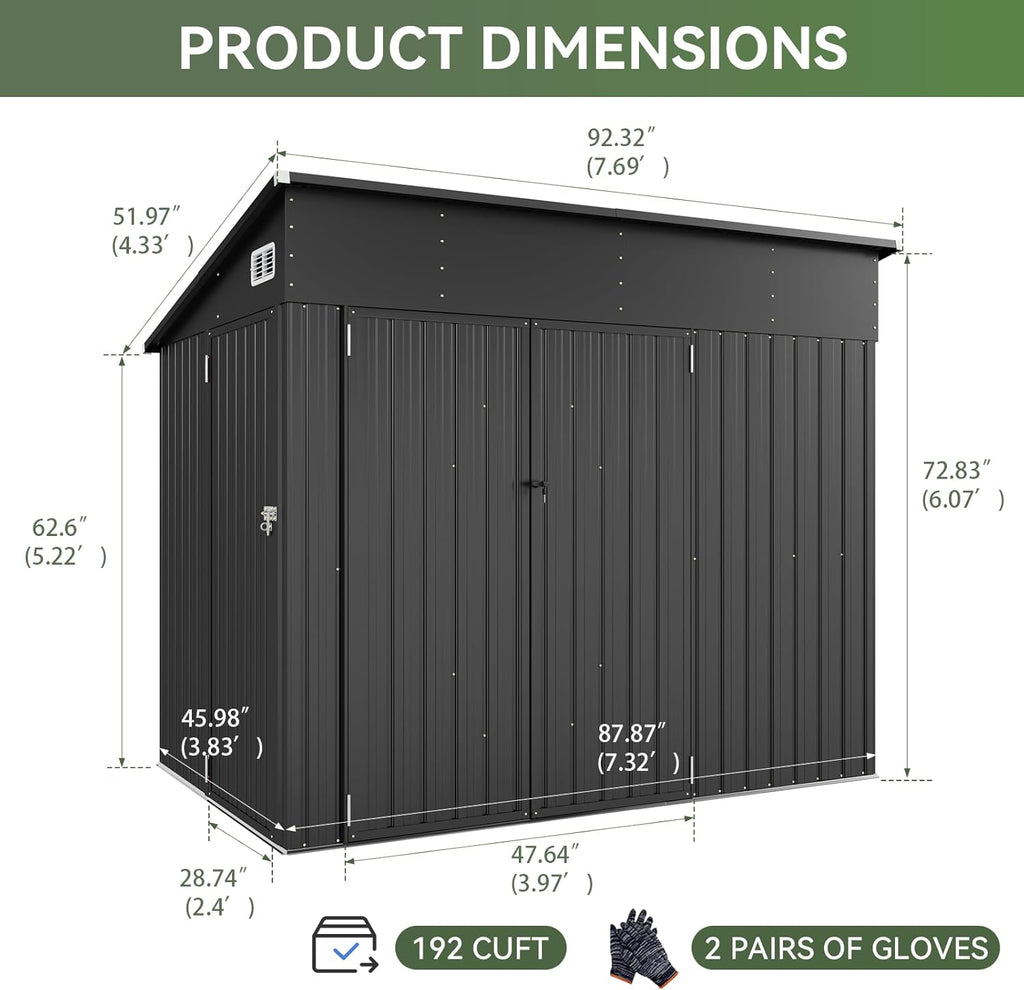 Aoxun Outdoor Storage Shed, 3' x 5' Galvanized Metal Shed with Air Vent and Sliding Door, Tool Storage, Bike Shed, Garden Tool Storage Shed, for Patio, Lawn