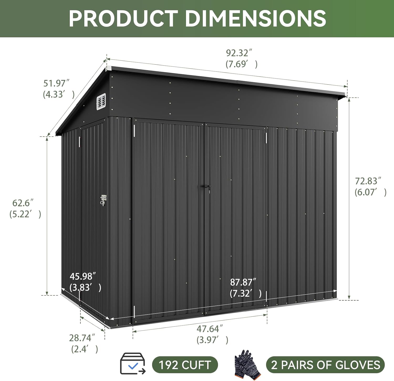 Aoxun Outdoor Storage Shed, 3' x 5' Galvanized Metal Shed with Air Vent and Sliding Door, Tool Storage, Bike Shed, Garden Tool Storage Shed, for Patio, Lawn