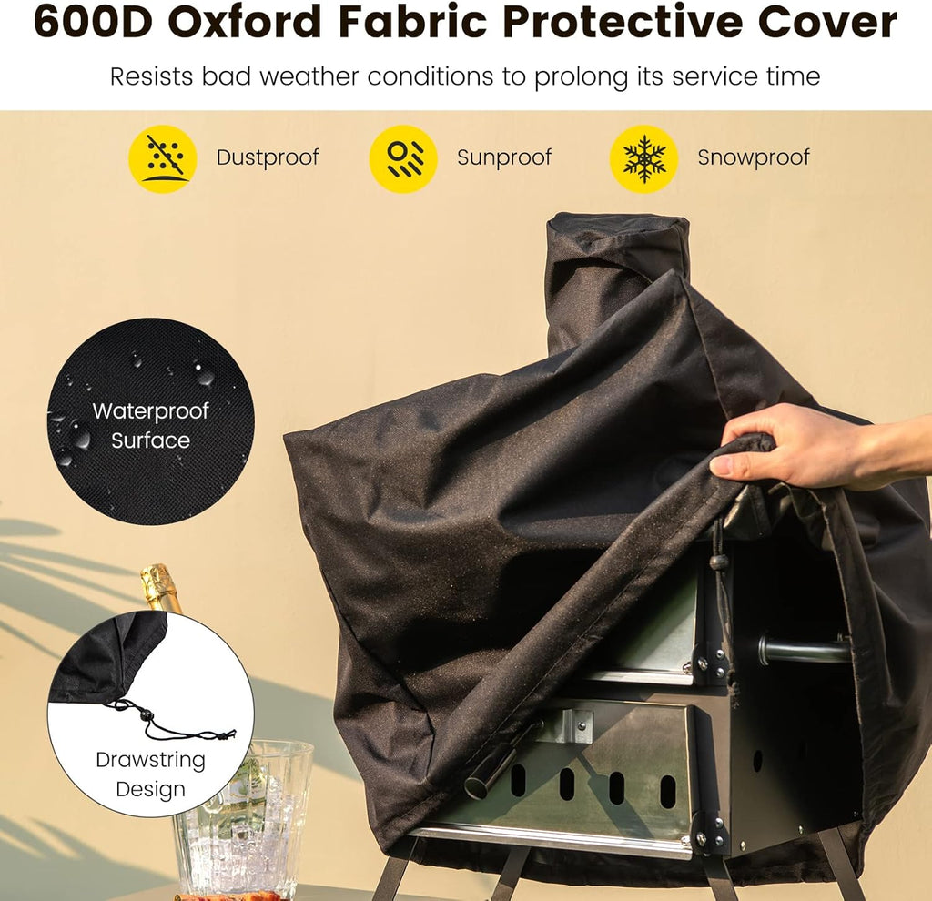 COSTWAY Outdoor Pizza Oven, 1/2-Layer Wood Fired Pizza Maker with Waterproof Cover, Anti-scalding Handles, Pizza Stone & Pizza Peel, Outside Pizza Cooker (54 x 31 x 72 cm, 2-Layer, 1 Grill)