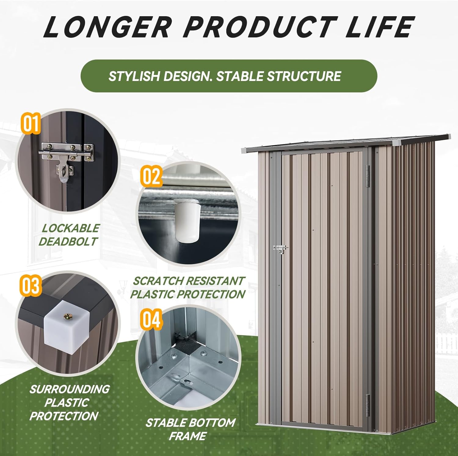 Aoxun Outdoor Storage Shed, 3' x 5' Galvanized Metal Shed with Air Vent and Sliding Door, Tool Storage, Bike Shed, Garden Tool Storage Shed, for Patio, Lawn