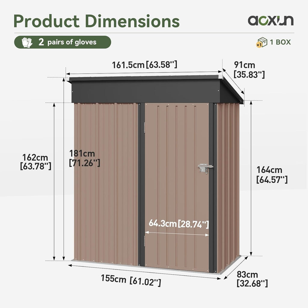 Aoxun Outdoor Storage Shed, 3' x 5' Galvanized Metal Shed with Air Vent and Sliding Door, Tool Storage, Bike Shed, Garden Tool Storage Shed, for Patio, Lawn