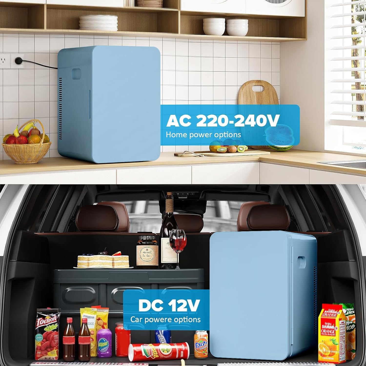 Mini Fridge 22L/30 Cans Portable Cooler & Warmer Mini Fridge for Bedrooms with Adjustable Shelves, AC+12V DC Small Fridges for Office, Car, Travel,Home, Skincare, Drinks & Cosmetics (Black)