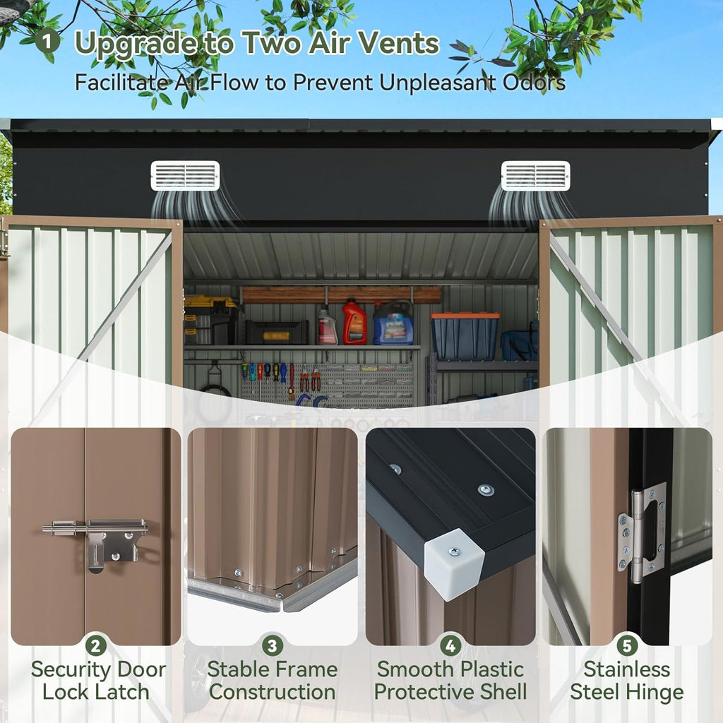 Aoxun Outdoor Storage Shed, 3' x 5' Galvanized Metal Shed with Air Vent and Sliding Door, Tool Storage, Bike Shed, Garden Tool Storage Shed, for Patio, Lawn