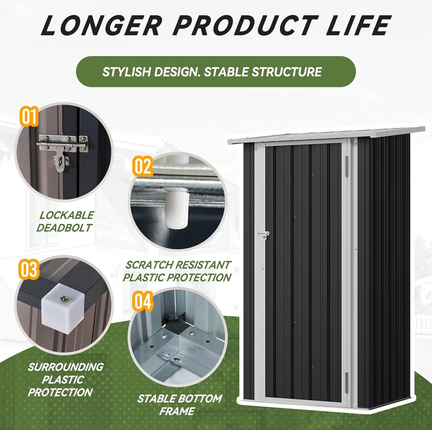 Aoxun Outdoor Storage Shed, 3' x 5' Galvanized Metal Shed with Air Vent and Sliding Door, Tool Storage, Bike Shed, Garden Tool Storage Shed, for Patio, Lawn