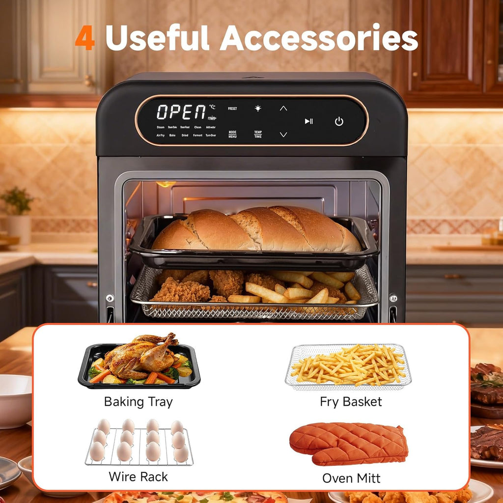 OUNIN Steam Oven 18L, 11-in-1 Air Fryer Oven with Steam Infusion, Dual Cook, Bake, Roast, Dehydrate & Self-Cleaning, 360° Even Heating, Easy to Use, Stainless Steel Inner, Space-saving Design