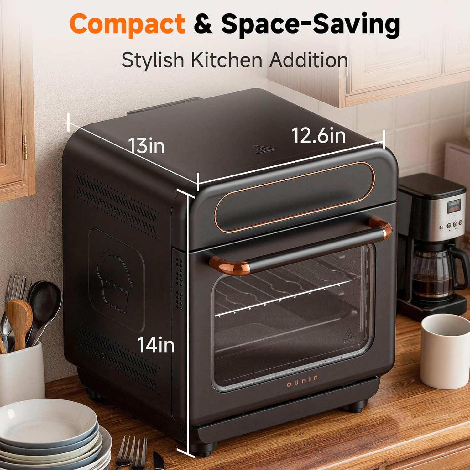 OUNIN Steam Oven 18L, 11-in-1 Air Fryer Oven with Steam Infusion, Dual Cook, Bake, Roast, Dehydrate & Self-Cleaning, 360° Even Heating, Easy to Use, Stainless Steel Inner, Space-saving Design