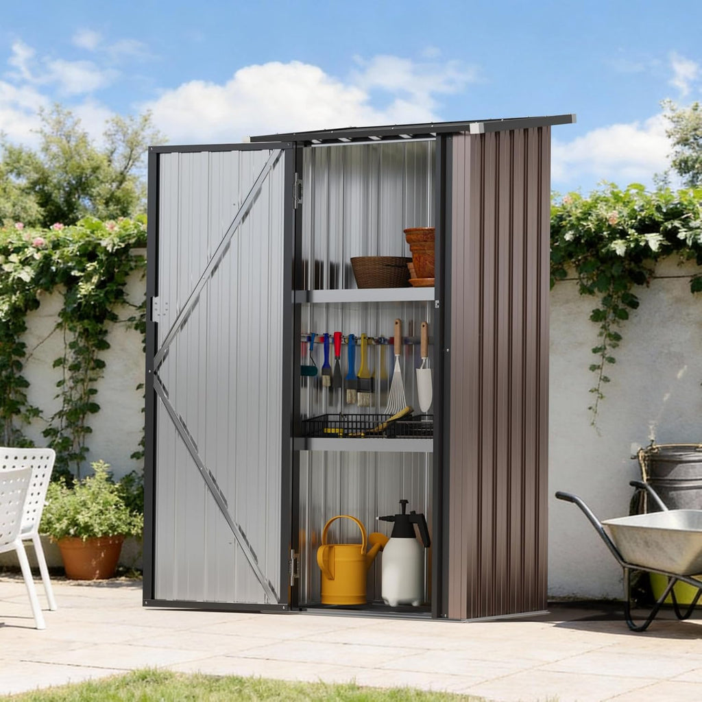Aoxun Outdoor Storage Shed, 3' x 5' Galvanized Metal Shed with Air Vent and Sliding Door, Tool Storage, Bike Shed, Garden Tool Storage Shed, for Patio, Lawn