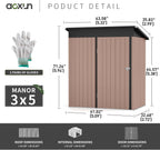 Aoxun Outdoor Storage Shed, 3' x 5' Galvanized Metal Shed with Air Vent and Sliding Door, Tool Storage, Bike Shed, Garden Tool Storage Shed, for Patio, Lawn
