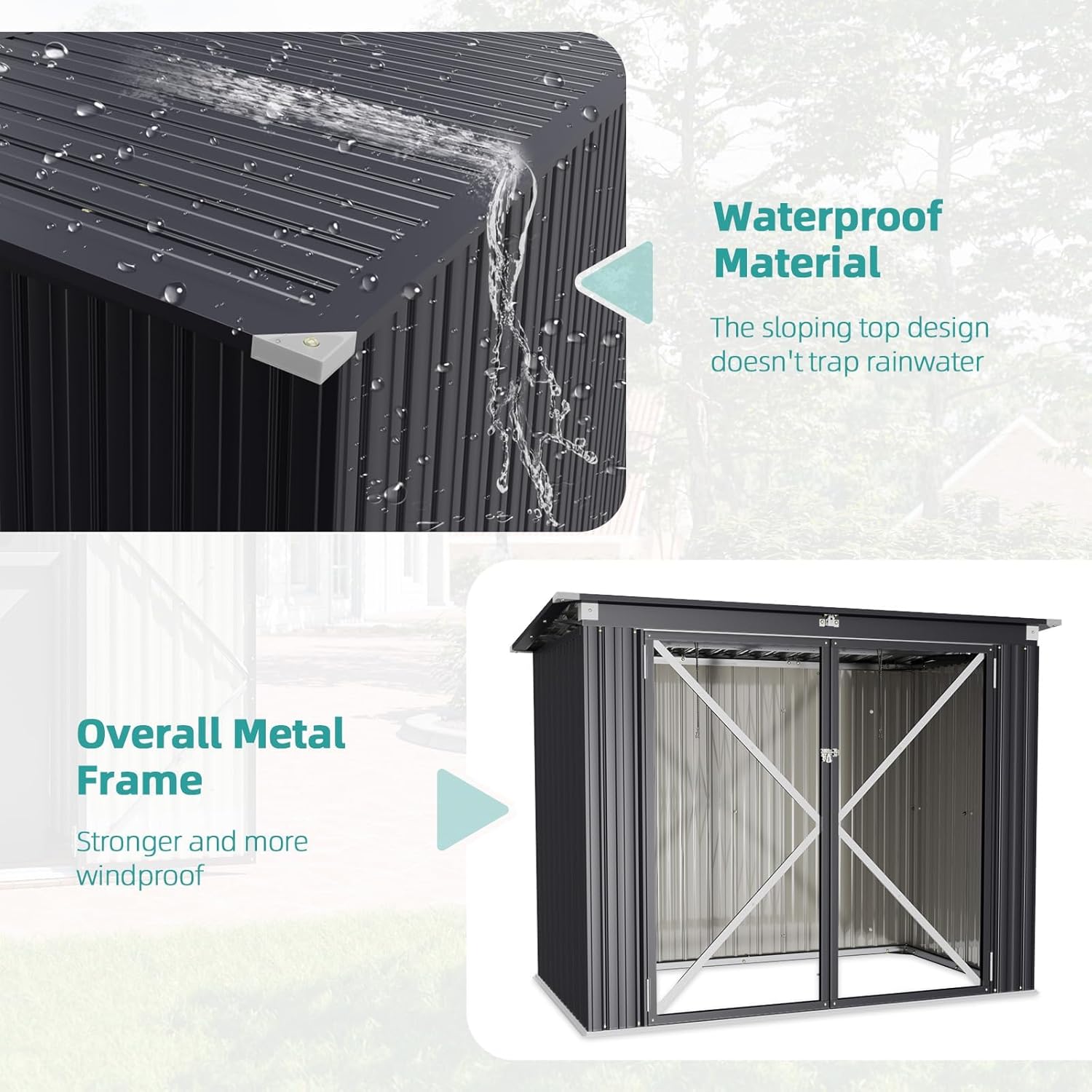 Aoxun Outdoor Storage Shed, 3' x 5' Galvanized Metal Shed with Air Vent and Sliding Door, Tool Storage, Bike Shed, Garden Tool Storage Shed, for Patio, Lawn