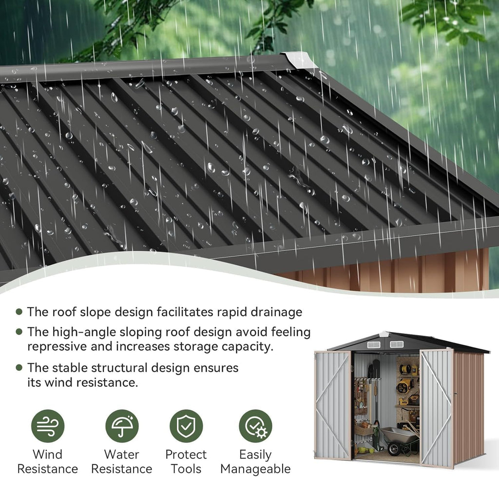 Aoxun Outdoor Storage Shed, 3' x 5' Galvanized Metal Shed with Air Vent and Sliding Door, Tool Storage, Bike Shed, Garden Tool Storage Shed, for Patio, Lawn