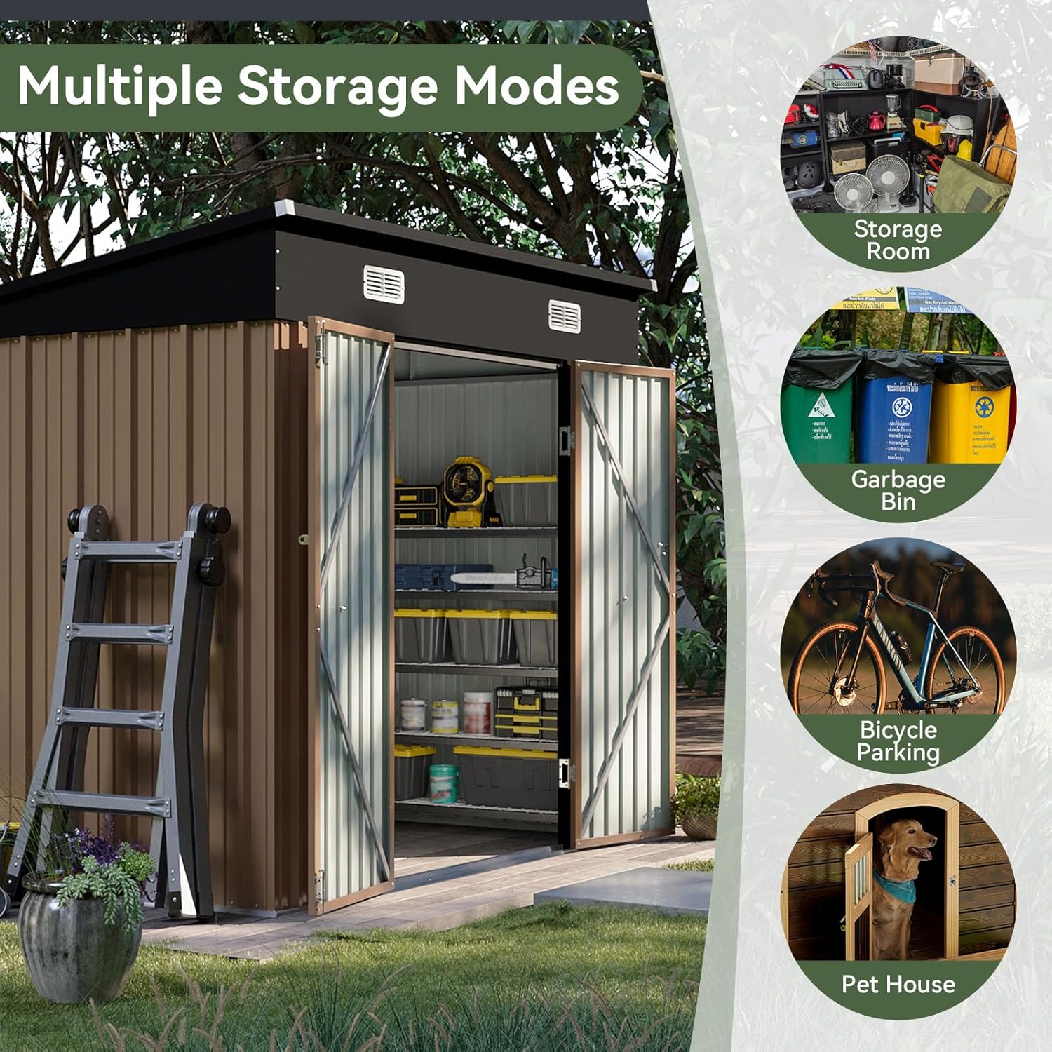 Aoxun Outdoor Storage Shed, 3' x 5' Galvanized Metal Shed with Air Vent and Sliding Door, Tool Storage, Bike Shed, Garden Tool Storage Shed, for Patio, Lawn