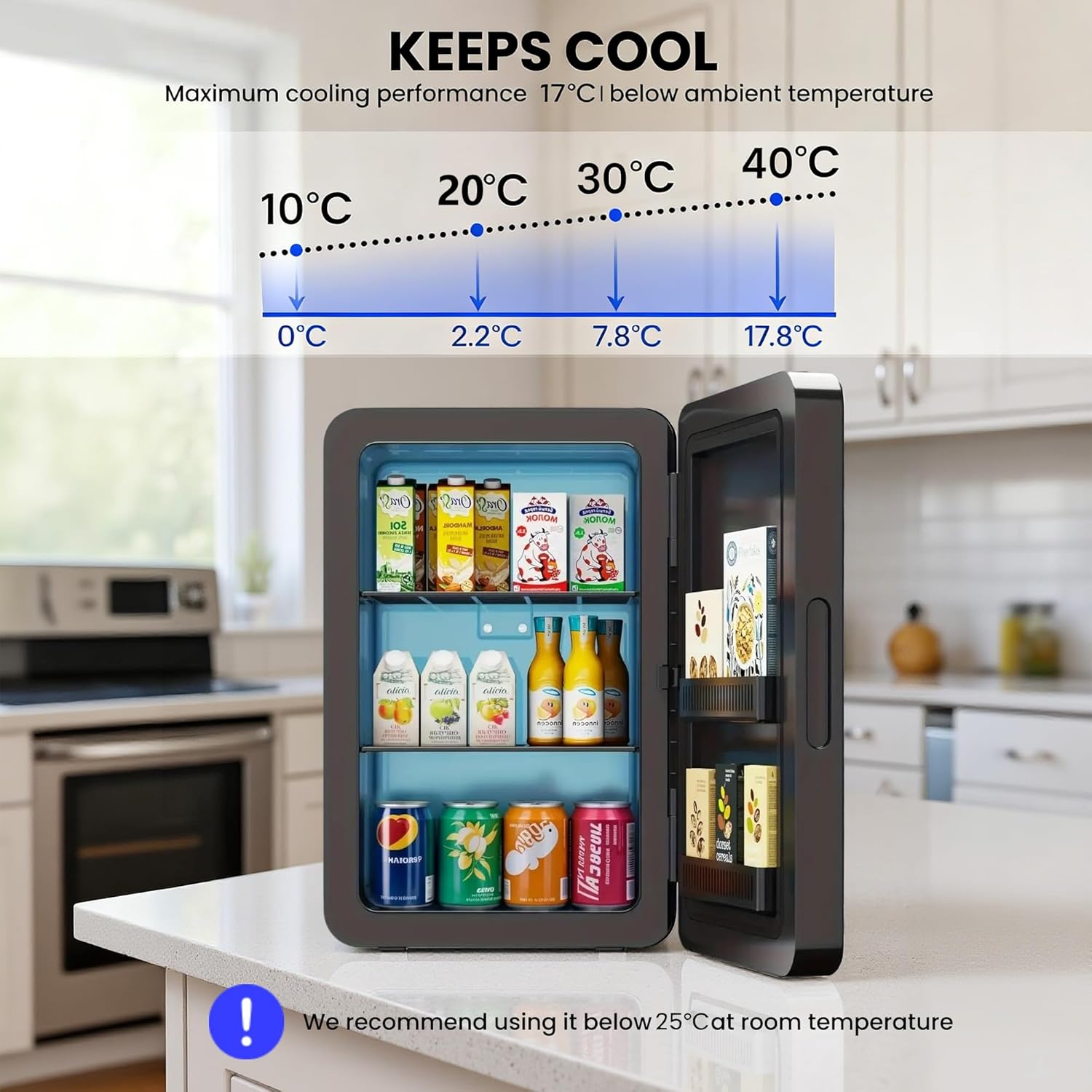 Mini Fridge 22L/30 Cans Portable Cooler & Warmer Mini Fridge for Bedrooms with Adjustable Shelves, AC+12V DC Small Fridges for Office, Car, Travel,Home, Skincare, Drinks & Cosmetics (Black)